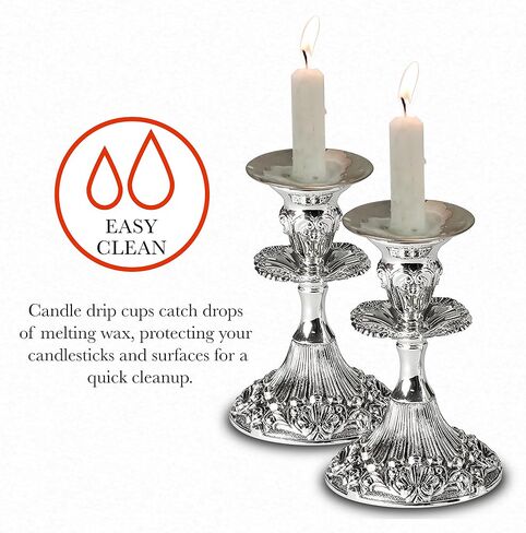 Reusable Metal Candlestick Liners and Drip Guards - Small Nickel Plated Candle Holder Protector Bobeches - Silver - 2 Pack in Saudi Arabia