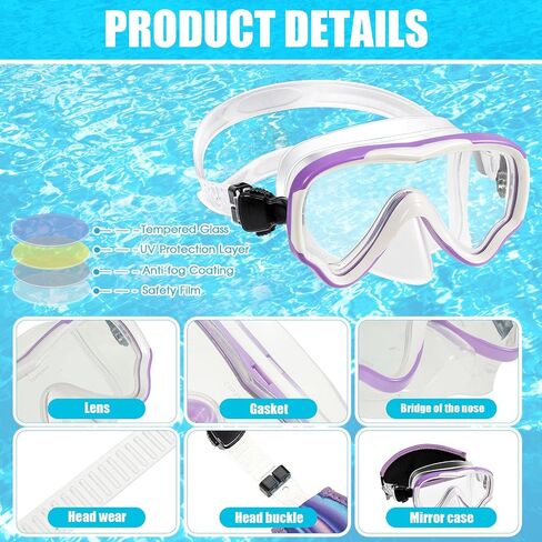 Fabbay 4 Pairs Kids Goggles with Nose Cover for Age 6-14, Kids Goggles with Fabric Strap Snorkel Mask Tempered Glass Dive Mask Swimming Mask with Strap Cover, 4 Colors in Saudi Arabia