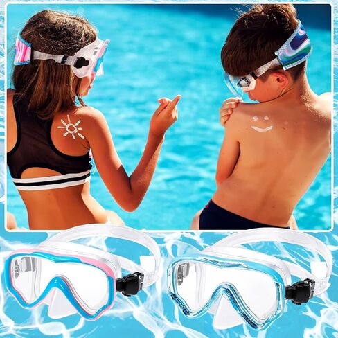 Fabbay 4 Pairs Kids Goggles with Nose Cover for Age 6-14, Kids Goggles with Fabric Strap Snorkel Mask Tempered Glass Dive Mask Swimming Mask with Strap Cover, 4 Colors in Saudi Arabia