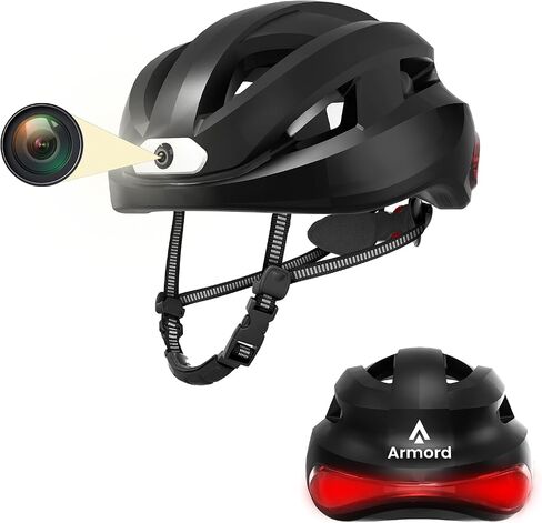 Smart Bike Helmet, Armord Bluetooth Adults Helmet with 1080 30 fps Camera, Front & Rear LED Lights, WiFi Streaming with Remote Controller, AI Support Road Cycling Bike Helmet for Men/Women in Saudi Arabia