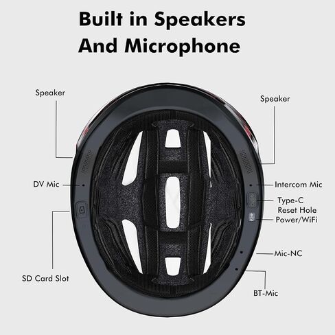 Smart Bike Helmet, Armord Bluetooth Adults Helmet with 1080 30 fps Camera, Front & Rear LED Lights, WiFi Streaming with Remote Controller, AI Support Road Cycling Bike Helmet for Men/Women in Saudi Arabia