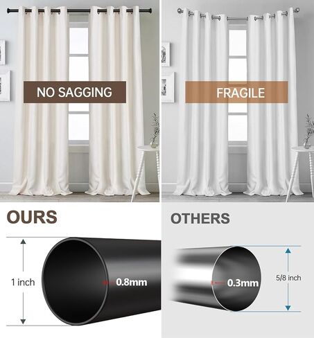 قضبان ستائر سوداء من Briofox - قضبان ستائر نافذة مقاس 1 بوصة للنوافذ من 72 إلى 144 بوصة، مجموعة قضبان ستارة نافذة واحدة متينة وحديثة قابلة للتعديل مع نهايات زخرفية in Kuwait