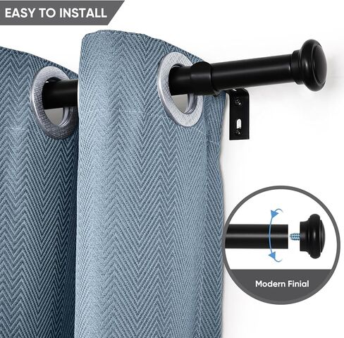 قضبان ستائر سوداء من Briofox - قضبان ستائر نافذة مقاس 1 بوصة للنوافذ من 72 إلى 144 بوصة، مجموعة قضبان ستارة نافذة واحدة متينة وحديثة قابلة للتعديل مع نهايات زخرفية in Kuwait