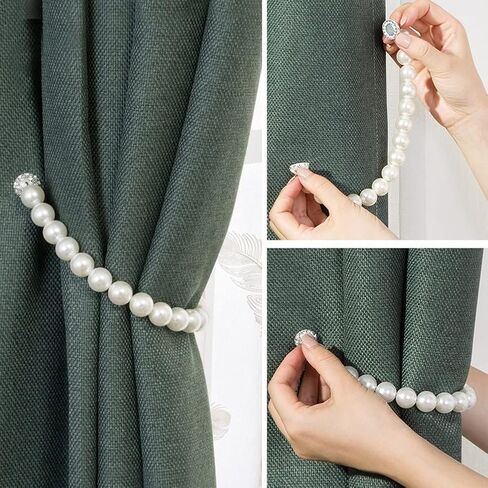 ABS Pearl White Curtain Buckle Strap, Strong Magnetic Curtain Tiebacks Rope Shining Clip Fastener Pack of 2 (20cm Pearl White) in Saudi Arabia