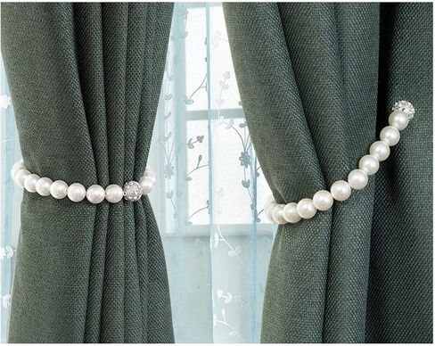 ABS Pearl White Curtain Buckle Strap, Strong Magnetic Curtain Tiebacks Rope Shining Clip Fastener Pack of 2 (20cm Pearl White) in Saudi Arabia