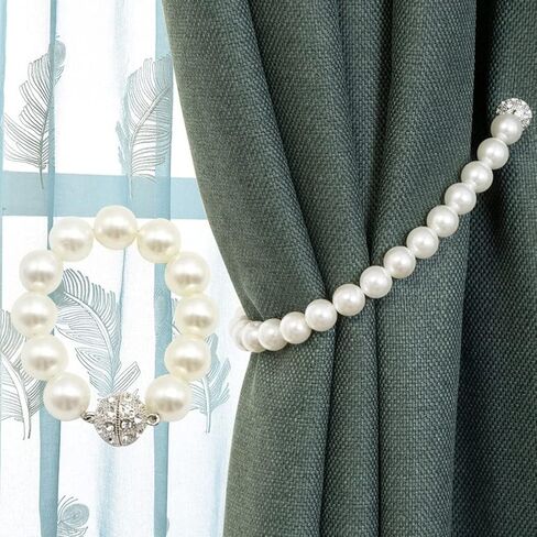 ABS Pearl White Curtain Buckle Strap, Strong Magnetic Curtain Tiebacks Rope Shining Clip Fastener Pack of 2 (20cm Pearl White) in Saudi Arabia