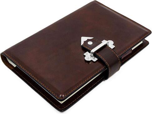 مجلة جلدية مقاومة للوقت مع غلاف دفتر ملاحظات A5 مبطن قابل لإعادة الملء مع حلقة قلم (بني) in Kuwait