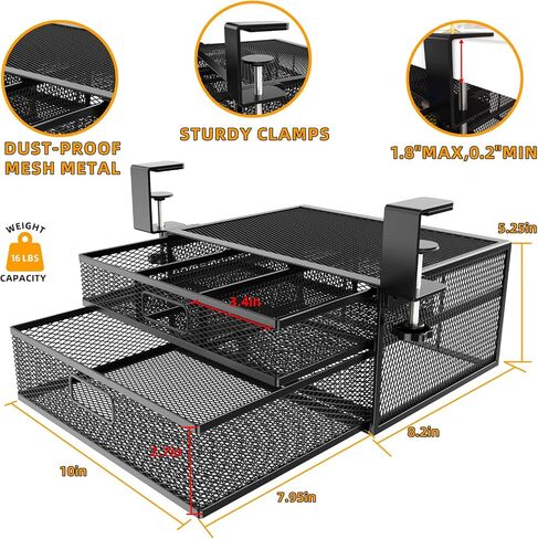 Under Desk Drawer Organizer No Drill Metal Under Desk Storage Drawer Container 2 Slide Out Cabinet Drawer Suitable for Home And Office (Medium) in Saudi Arabia
