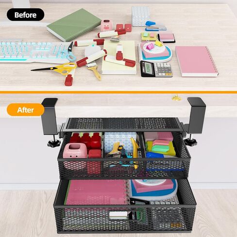 Under Desk Drawer Organizer No Drill Metal Under Desk Storage Drawer Container 2 Slide Out Cabinet Drawer Suitable for Home And Office (Medium) in Saudi Arabia