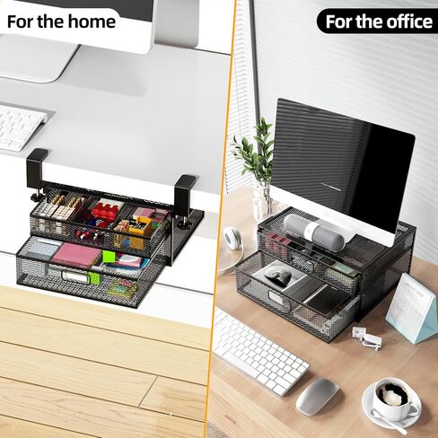 Under Desk Drawer Organizer No Drill Metal Under Desk Storage Drawer Container 2 Slide Out Cabinet Drawer Suitable for Home And Office (Medium) in Saudi Arabia