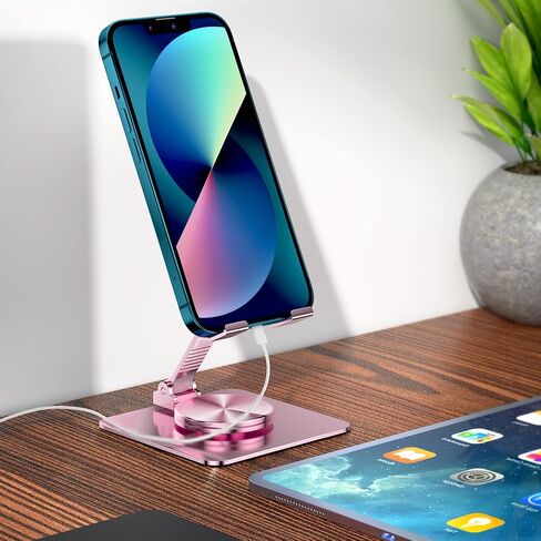 حامل هاتف قابل للطي للمكتب، حامل سطح المكتب قابل للتعديل بالكامل متوافق مع iPhone 14 13 12 11 Pro Max Xr، Nintendo Switch، الأجهزة اللوحية، جميع الهواتف (وردي) in Saudi Arabia