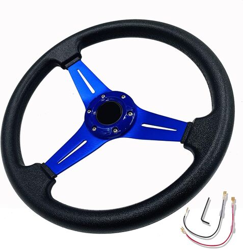 Universal 13.8"Car Racing Steering Wheel Vinyl Leather 6 Bolts Drifting Deep Dish Steering Wheel With Horn Button in Saudi Arabia