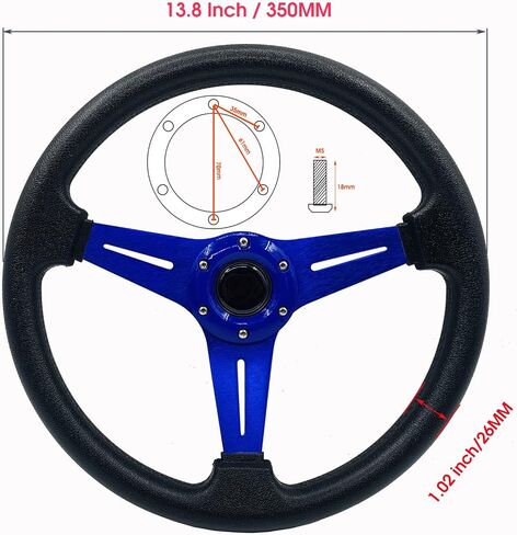 Universal 13.8"Car Racing Steering Wheel Vinyl Leather 6 Bolts Drifting Deep Dish Steering Wheel With Horn Button in Saudi Arabia