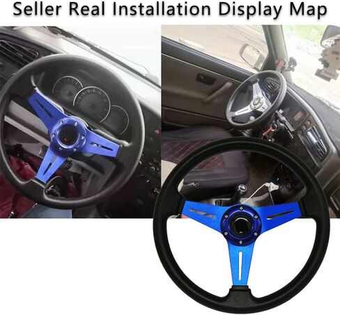 Universal 13.8"Car Racing Steering Wheel Vinyl Leather 6 Bolts Drifting Deep Dish Steering Wheel With Horn Button in Saudi Arabia