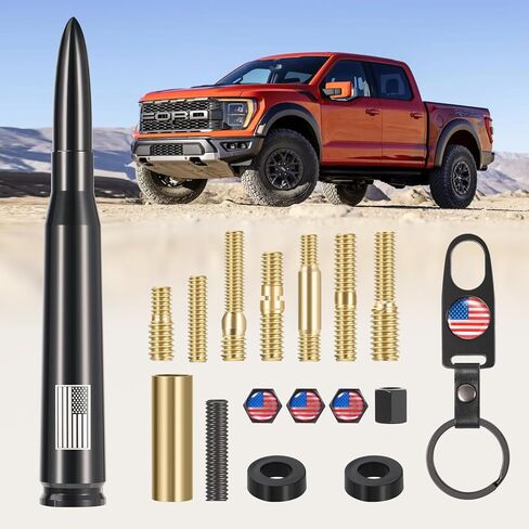 هوائي رصاصة لسيارة الشاحنة مع 4 قطع أغطية جذعية للصمام لسيارة GM Chevy Silverado Duramax 1500 2500 3500 HD Ford F150 F250 F350 Denali Heavy Pickup Jeep Off Road AM/FM ملحقات الشاحنة (أسود مطفي) in Kuwait