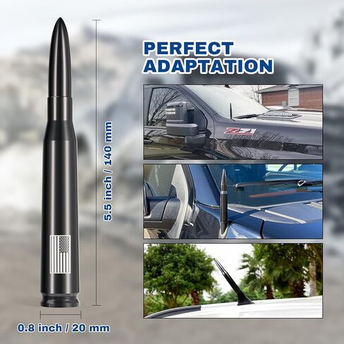 هوائي رصاصة لسيارة الشاحنة مع 4 قطع أغطية جذعية للصمام لسيارة GM Chevy Silverado Duramax 1500 2500 3500 HD Ford F150 F250 F350 Denali Heavy Pickup Jeep Off Road AM/FM ملحقات الشاحنة (أسود مطفي) in Kuwait