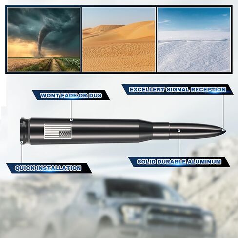 هوائي رصاصة لسيارة الشاحنة مع 4 قطع أغطية جذعية للصمام لسيارة GM Chevy Silverado Duramax 1500 2500 3500 HD Ford F150 F250 F350 Denali Heavy Pickup Jeep Off Road AM/FM ملحقات الشاحنة (أسود مطفي) in Kuwait