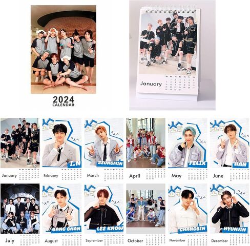 تقويم مكتب صغير لمجموعة K-pop-Idol الكورية 2024-12 تقويم سطح المكتب الشهري للأطفال الضالين٪، يمتد من يناير 2024 إلى ديسمبر 2024، 18.5 * 11 سم، هدية لابنة المعجبين in Kuwait