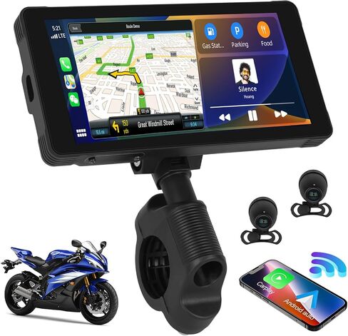 شاشة Carplay للدراجات النارية، Apple Car Play اللاسلكية ونظام تحديد المواقع العالمي (GPS) اللاسلكي لنظام Android للدراجات النارية، 5.5 بوصة مقاومة للماء محمولة Apple Carplay/Android Auto، تدعم Siri/Google Assistant in Saudi Arabia