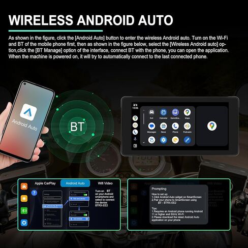 شاشة Carplay للدراجات النارية، Apple Car Play اللاسلكية ونظام تحديد المواقع العالمي (GPS) اللاسلكي لنظام Android للدراجات النارية، 5.5 بوصة مقاومة للماء محمولة Apple Carplay/Android Auto، تدعم Siri/Google Assistant in Saudi Arabia