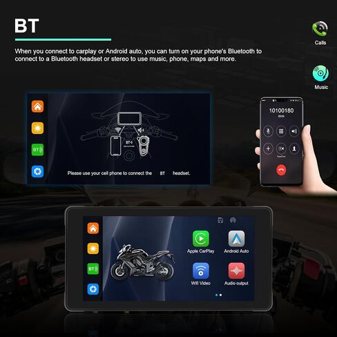 شاشة Carplay للدراجات النارية، Apple Car Play اللاسلكية ونظام تحديد المواقع العالمي (GPS) اللاسلكي لنظام Android للدراجات النارية، 5.5 بوصة مقاومة للماء محمولة Apple Carplay/Android Auto، تدعم Siri/Google Assistant in Saudi Arabia