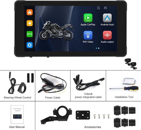 شاشة Carplay للدراجات النارية، Apple Car Play اللاسلكية ونظام تحديد المواقع العالمي (GPS) اللاسلكي لنظام Android للدراجات النارية، 5.5 بوصة مقاومة للماء محمولة Apple Carplay/Android Auto، تدعم Siri/Google Assistant in Saudi Arabia