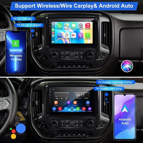 راديو ستيريو للسيارة لـ 2014-2018 شيفروليه سيلفرادو وجي إم سي سييرا، Android 12 2G + 32G Wireless CarPlay Android Auto Silverado Radio يدعم الكاميرا الاحتياطية/التحكم الصوتي/خريطة الملاحة/راديو FM/SWC in Saudi Arabia