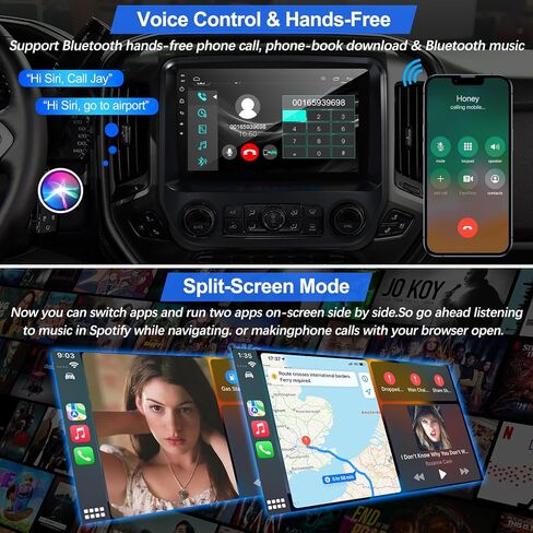 راديو ستيريو للسيارة لـ 2014-2018 شيفروليه سيلفرادو وجي إم سي سييرا، Android 12 2G + 32G Wireless CarPlay Android Auto Silverado Radio يدعم الكاميرا الاحتياطية/التحكم الصوتي/خريطة الملاحة/راديو FM/SWC in Saudi Arabia