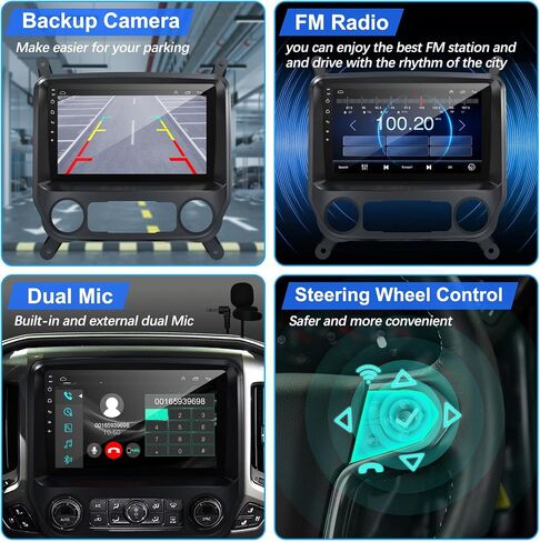 راديو ستيريو للسيارة لـ 2014-2018 شيفروليه سيلفرادو وجي إم سي سييرا، Android 12 2G + 32G Wireless CarPlay Android Auto Silverado Radio يدعم الكاميرا الاحتياطية/التحكم الصوتي/خريطة الملاحة/راديو FM/SWC in Saudi Arabia
