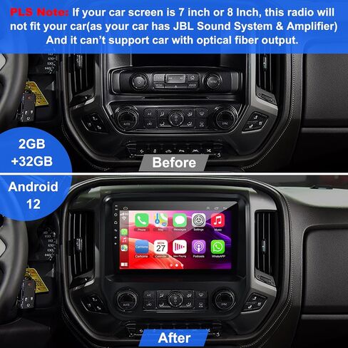 راديو ستيريو للسيارة لـ 2014-2018 شيفروليه سيلفرادو وجي إم سي سييرا، Android 12 2G + 32G Wireless CarPlay Android Auto Silverado Radio يدعم الكاميرا الاحتياطية/التحكم الصوتي/خريطة الملاحة/راديو FM/SWC in Saudi Arabia