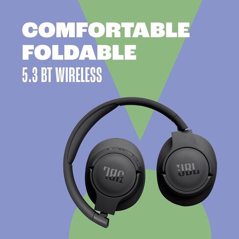 JBL Tune 720BT - Wireless Over-Ear Headphones Pure Bass Sound, Bluetooth 5.3, Up to 76H Battery Life and Speed Charge, Lightweight, Comfortable and Foldable Design (Black) in Kuwait