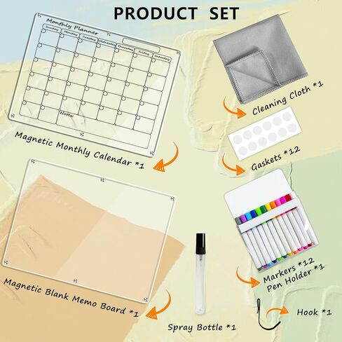 لوحة مغناطيسية شهرية وفارغة مقاس 16 بوصة × 12 بوصة للثلاجة، لوحات مسح جاف لتقويم الثلاجة المغناطيسية لمخطط الثلاجة القابل لإعادة الاستخدام مع تقويم شهري مغناطيسي ولوحة مذكرة مغناطيسية فارغة (أسود) in Kuwait