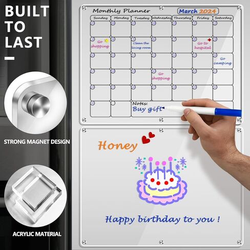 لوحة مغناطيسية شهرية وفارغة مقاس 16 بوصة × 12 بوصة للثلاجة، لوحات مسح جاف لتقويم الثلاجة المغناطيسية لمخطط الثلاجة القابل لإعادة الاستخدام مع تقويم شهري مغناطيسي ولوحة مذكرة مغناطيسية فارغة (أسود) in Kuwait