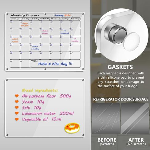 لوحة مغناطيسية شهرية وفارغة مقاس 16 بوصة × 12 بوصة للثلاجة، لوحات مسح جاف لتقويم الثلاجة المغناطيسية لمخطط الثلاجة القابل لإعادة الاستخدام مع تقويم شهري مغناطيسي ولوحة مذكرة مغناطيسية فارغة (أسود) in Kuwait