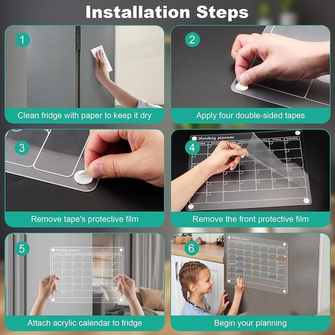 تقويم أكريليك للثلاجة، 3 عبوات من تقويم الثلاجة الشفاف، تقويم مسح جاف، لوحات تخطيط قابلة لإعادة الاستخدام، تقويم شهري وأسبوعي للثلاجة ومخطط مهام 16 بوصة × 12 بوصة، غير مغناطيسي in Kuwait