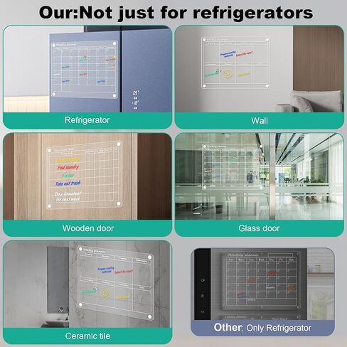 تقويم أكريليك للثلاجة، 3 عبوات من تقويم الثلاجة الشفاف، تقويم مسح جاف، لوحات تخطيط قابلة لإعادة الاستخدام، تقويم شهري وأسبوعي للثلاجة ومخطط مهام 16 بوصة × 12 بوصة، غير مغناطيسي in Kuwait