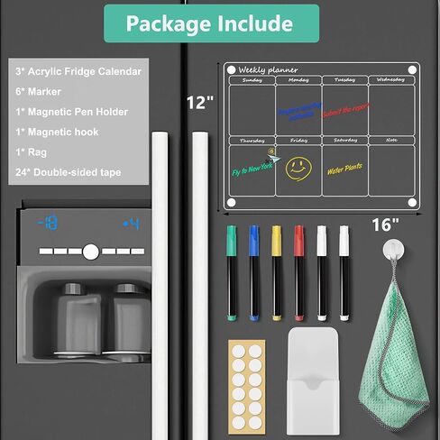تقويم أكريليك للثلاجة، 3 عبوات من تقويم الثلاجة الشفاف، تقويم مسح جاف، لوحات تخطيط قابلة لإعادة الاستخدام، تقويم شهري وأسبوعي للثلاجة ومخطط مهام 16 بوصة × 12 بوصة، غير مغناطيسي in Kuwait