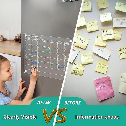 تقويم أكريليك للثلاجة، 3 عبوات من تقويم الثلاجة الشفاف، تقويم مسح جاف، لوحات تخطيط قابلة لإعادة الاستخدام، تقويم شهري وأسبوعي للثلاجة ومخطط مهام 16 بوصة × 12 بوصة، غير مغناطيسي in Kuwait