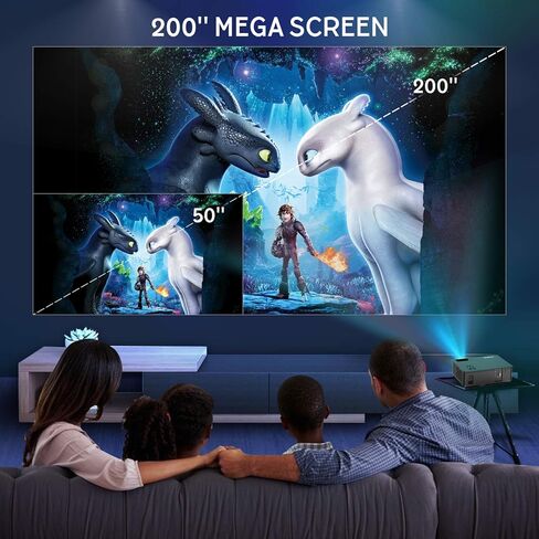 جهاز عرض، جهاز عرض فيديو WiMiUS 4K LED يدعم شاشة 200 بوصة، تصحيح الانحراف 4D ±50 درجة، وظيفة تكبير بنسبة 50% متوافقة مع جهاز التلفاز والكمبيوتر الشخصي والهاتف الذكي للأفلام الداخلية والخارجية in Kuwait