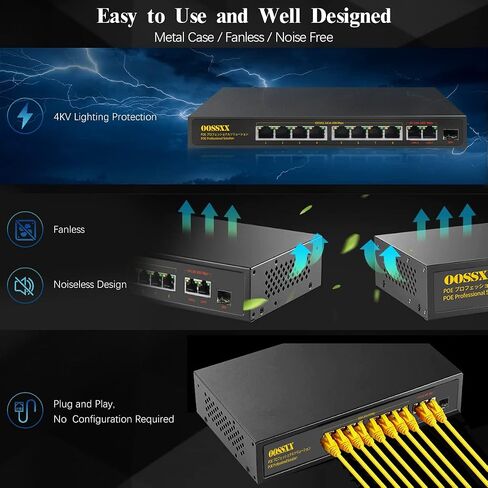 {Gigabit كامل} محول OOSSXX 8 منافذ Gigabit PoE، مع 2 منفذ SFP، محولات شبكة POE غير مُدارة بقدرة 150 وات 1000 ميجا بت في الثانية، طاقة مدمجة، معدن قوي بدون مروحة، تحسين حركة المرور، التوصيل والتشغيل in Saudi Arabia