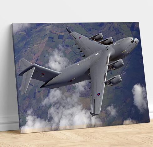 C-17 الطيران قماش جدار الفن يطبع C-17 Globemaster III Air Force ملصق مؤطر Boeing Airplane ديكور طائرة مقاتلة صورة فنية طائرة عسكرية؟ الجدار؟ ديكور المنزل غرفة نوم الديكور - 12x18 بوصة in Saudi Arabia