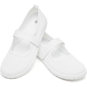 Waluzs Wide Toe Box Flats أحذية نساء متماسكة باليه فستان ماري جين فستان شقة عرض عرضة أحذية المشي مع حزام