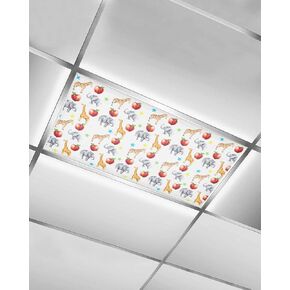 Animal 4 Pcs Fluorescent Light Covers, Giraffe Elephant Star Fruit Magnetic Light Filters Shade Panel for Ceiling Lights Classroom Office Home Ceiling Decoration, 4 x 2 Ft