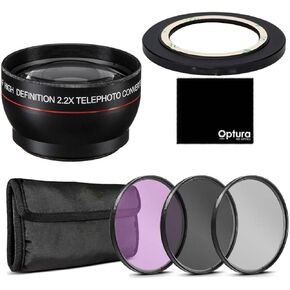 2.0X Telephoto Lens for Canon PowerShot G7 X Mark II + Lens/Filter Adapter + 49mm Filter Kit (UV, Polarizer) - Modern, Optical Glass