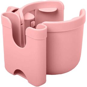 Universal Stroller Cup Holder with Mobile Phone Case, 2 - in - 1 Strollers Storage Rack & 360 Degrees Rotation Drink Holder, Travel - Friendly Stroller Accessory, Pink