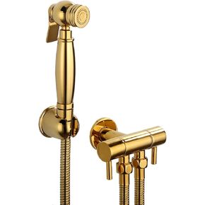 Handheld Toilet Bidet Sprayer Set Kit Toilet Bidet Sprayer Head Toilet Spray Gun Attachment Gold Brass Cold Water Double Handle with Hose Bidet Shower for Toilet,B,1 M(A,1 m)