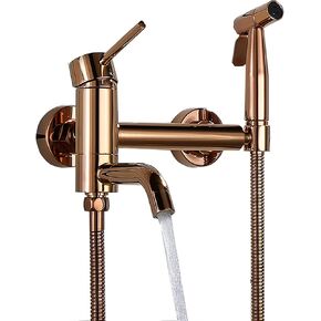 Rose Gold Handheld Bidet Sprayer for Toilet, Brass Bathroom Cloth Diaper Sprayer Set with Cold and Hot Water, Wall Mounted Toilet Bidet Sprayer Kit for Personal Hygiene
