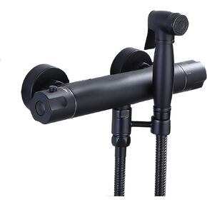 Black Handheld Bidet Sprayer for Toilet, Thermostatic Toilet Bidet Sprayer Kit Wall Mounted Brass Bathroom Cloth Diaper Sprayer Set for Personal Hygiene