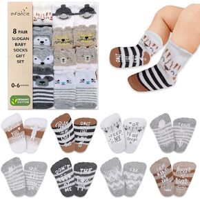Organic Cotton Baby Socks 0-6 Months Gift Set - 8 Unique Pairs, Cute & Funny Unisex Newborn Gifts for Baby Showers & Registries - Soft, Hypoallergenic Newborn & Infant Socks - Girl & Boy Gifts