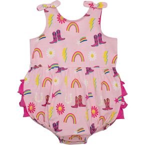 RuffleButts Baby Girls Knit Tie Shoulder Bubble Romper